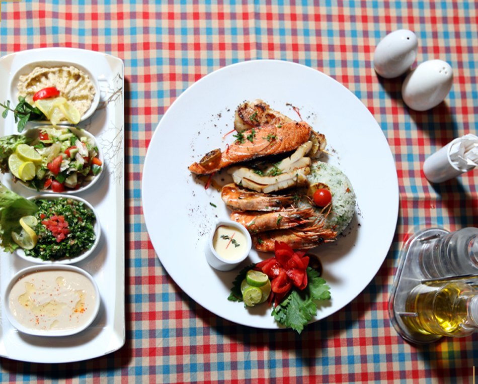 Food photography on a checkered tablecloth